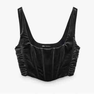 NWOT Zara grey crushed velvet corset cropped top